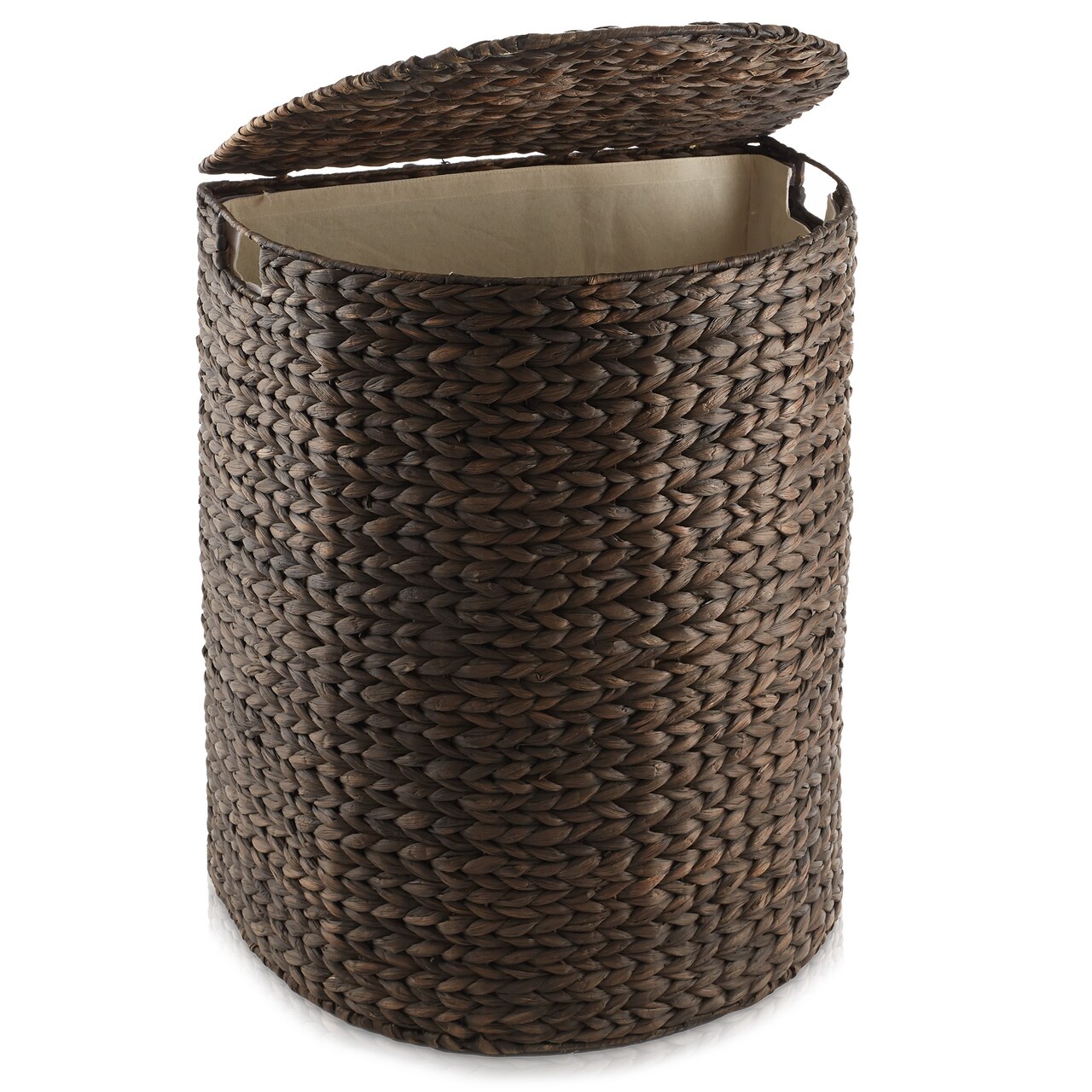 Casafield Half Moon Laundry Hamper with Lid and Removable Liner Bag, Woven Water Hyacinth Laundry Basket for Clothes and Towels
